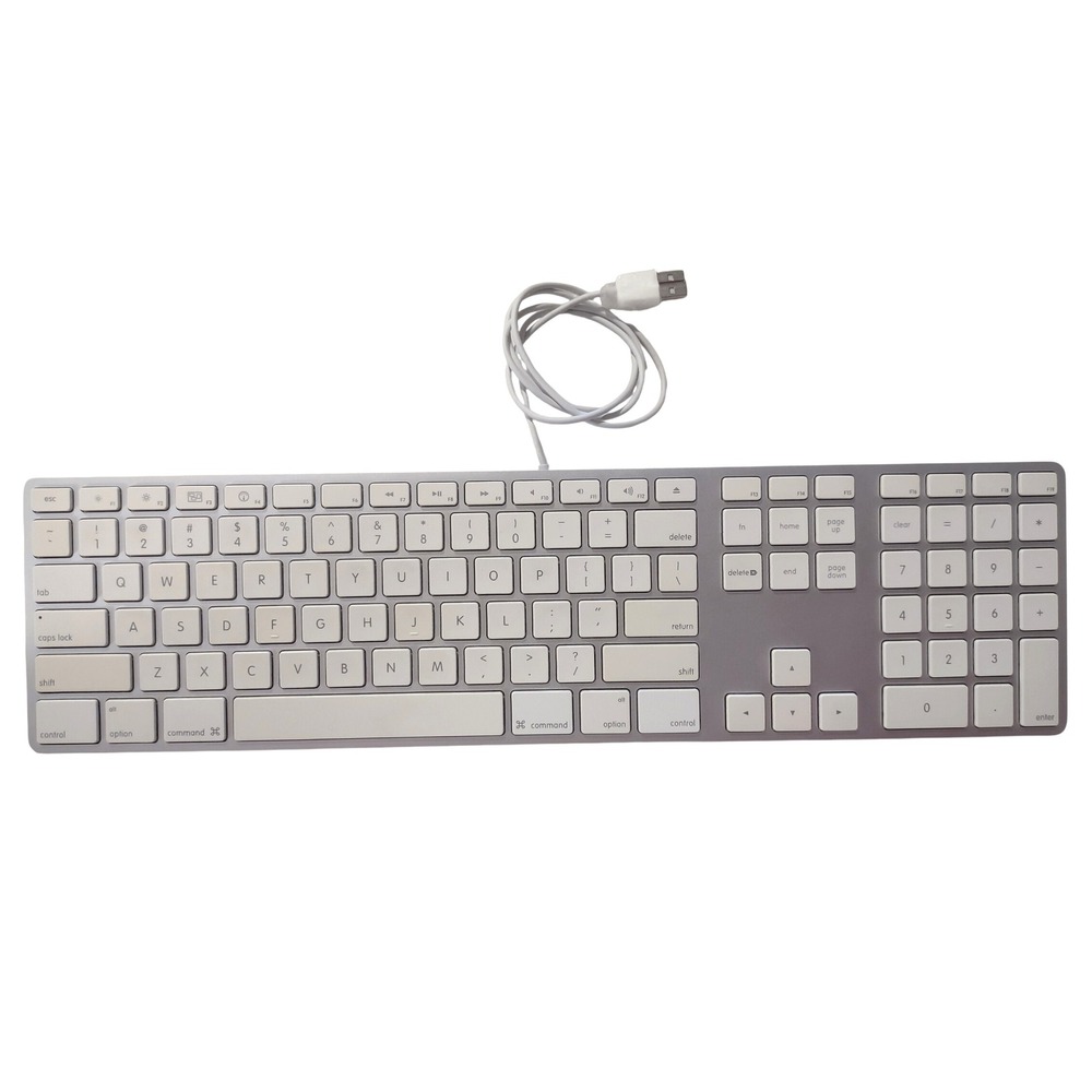 Apple A1243 Wired Keyboard Full Size Aluminum USB Cable Numeric Keypad